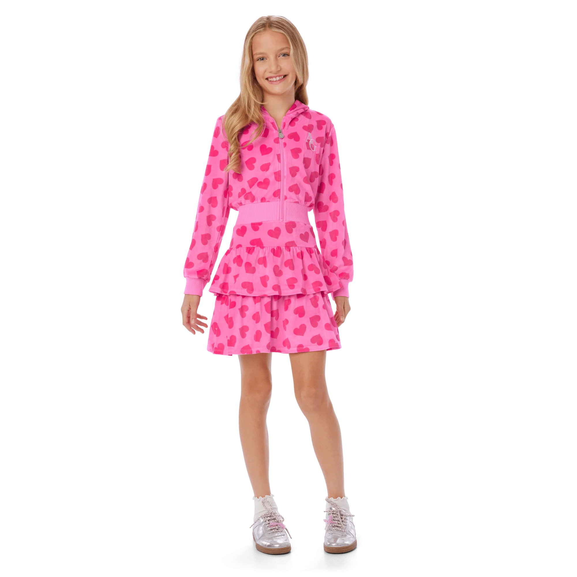 Pink Hearts Hoodie Dress for Girls