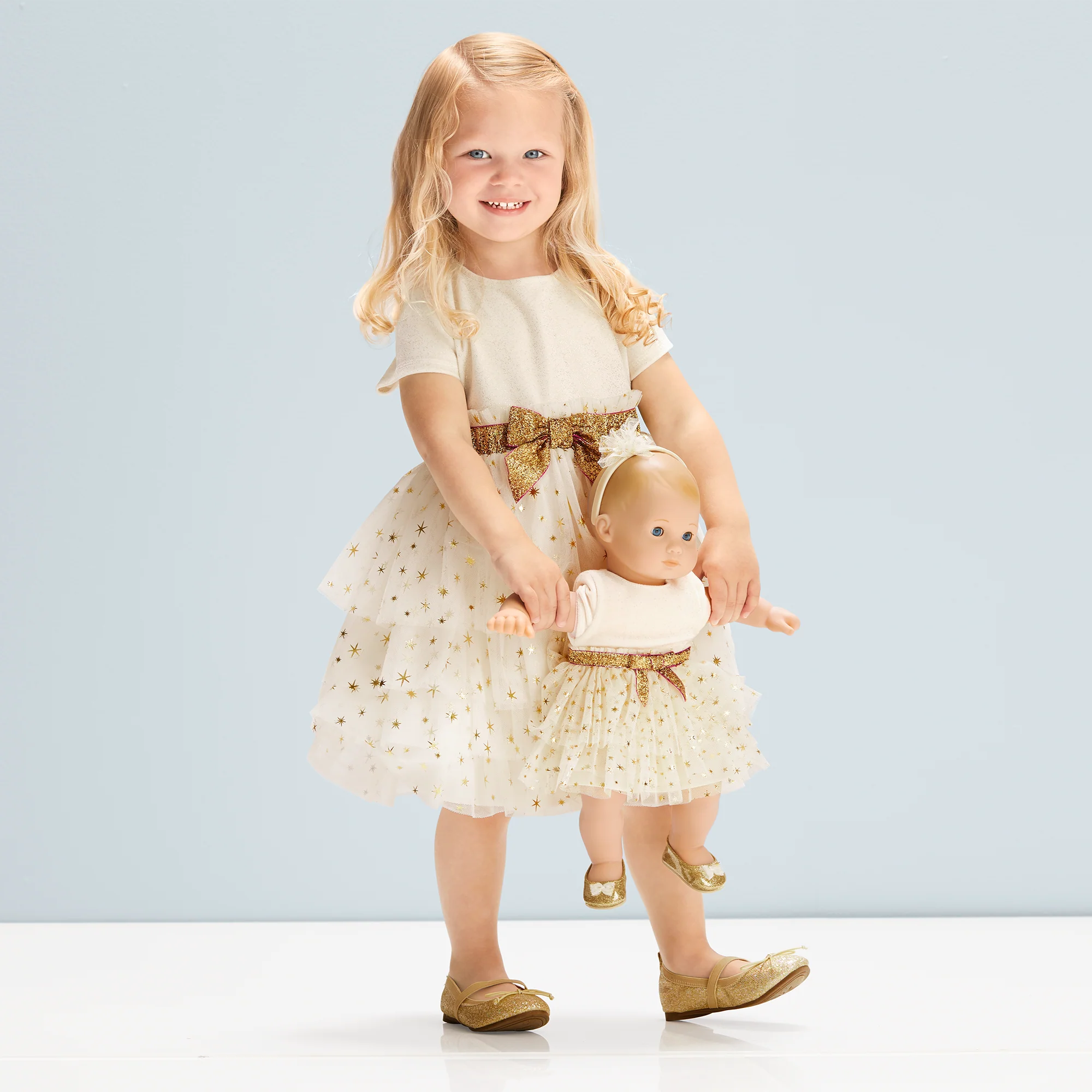 Golden Twinkle Dress for Little Girls & Bitty Baby Dolls 1 Golden Twinkle Dress for Little Girls & Bitty Baby Dolls