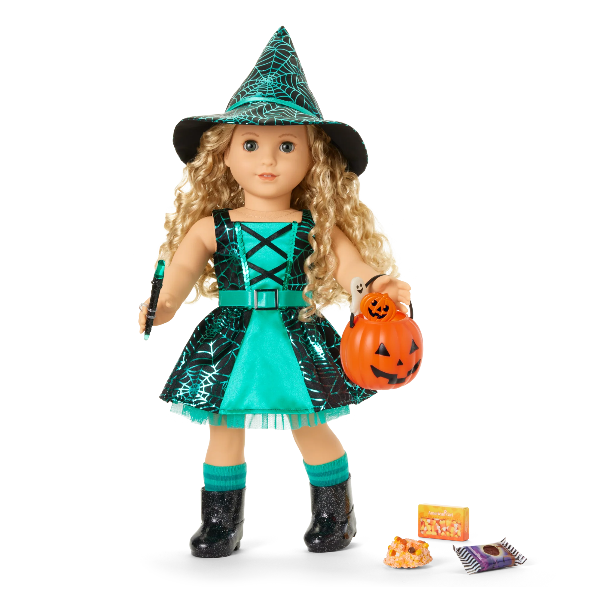 Witchy Webs Costume & Trick-or-Treat Set Bundle for 18-inch Dolls
