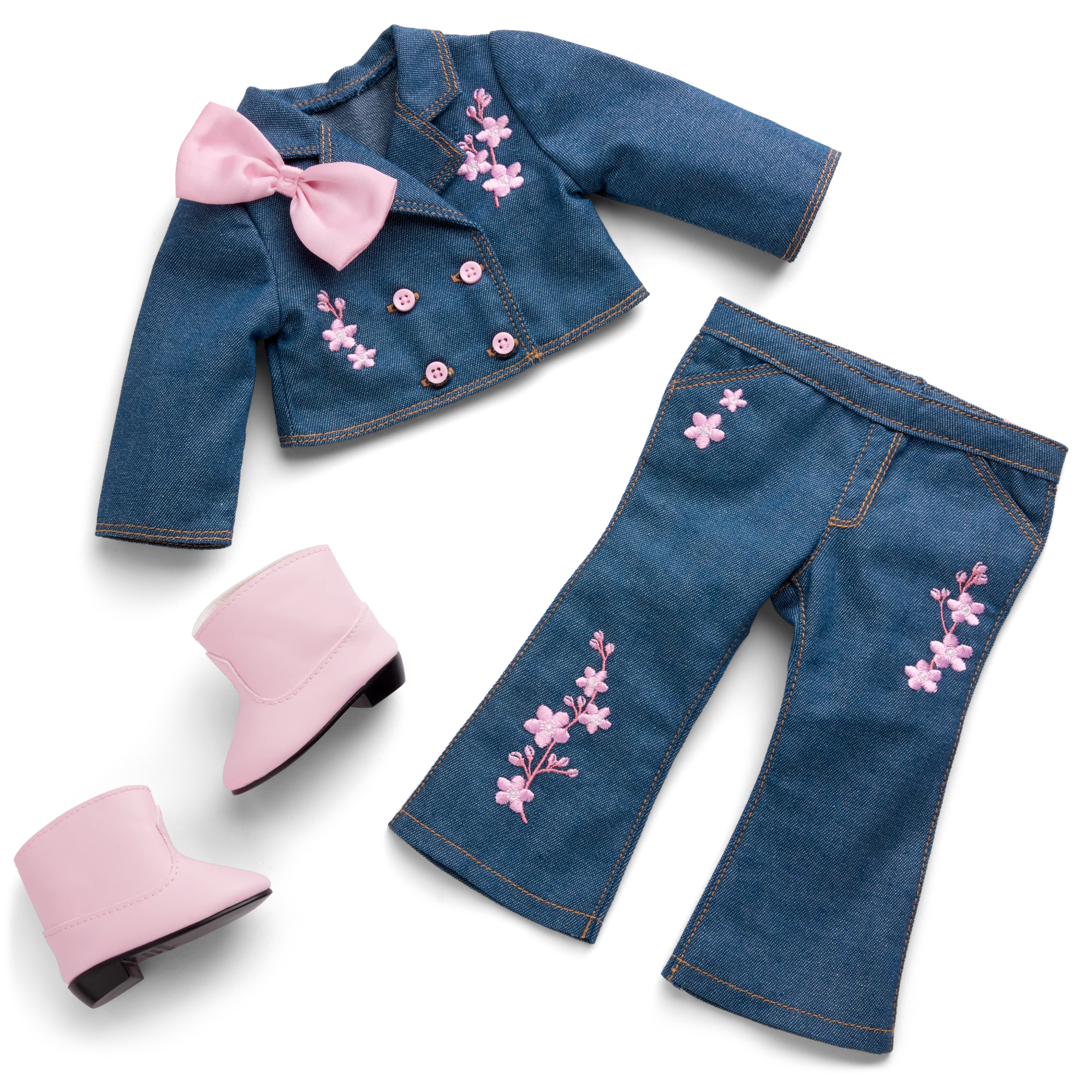 AG™ x Harlem’s Fashion Row Cherry Blossom Couture Embroidered Jean Set for 18-inch Dolls