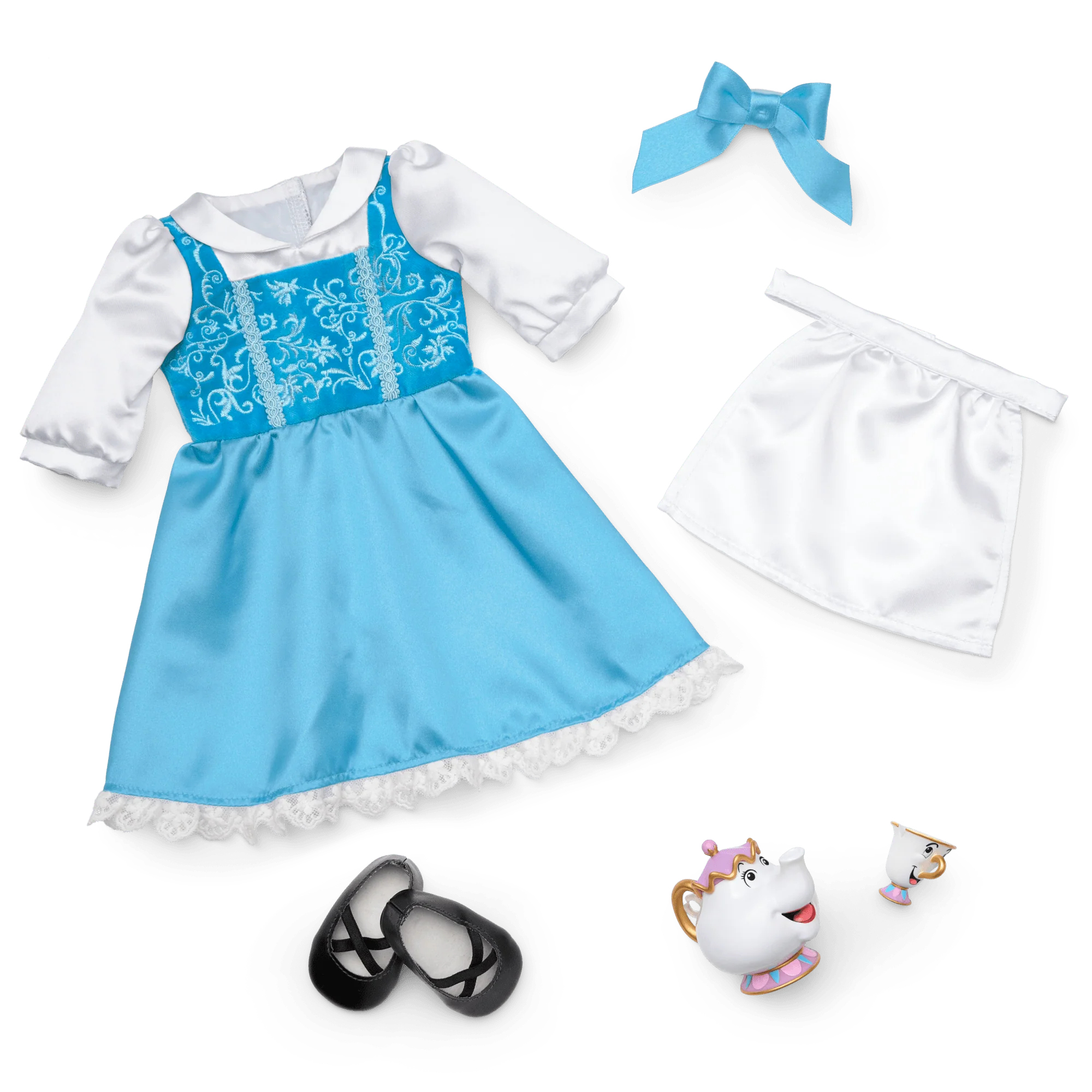 American Girl® Disney Princess Belle Blue Dress, Mrs. Potts, Chip & Accessories for 18-inch Dolls 1 American Girl® Disney Princess Belle Blue Dress, Mrs. Potts, Chip & Accessories for 18-inch Dolls
