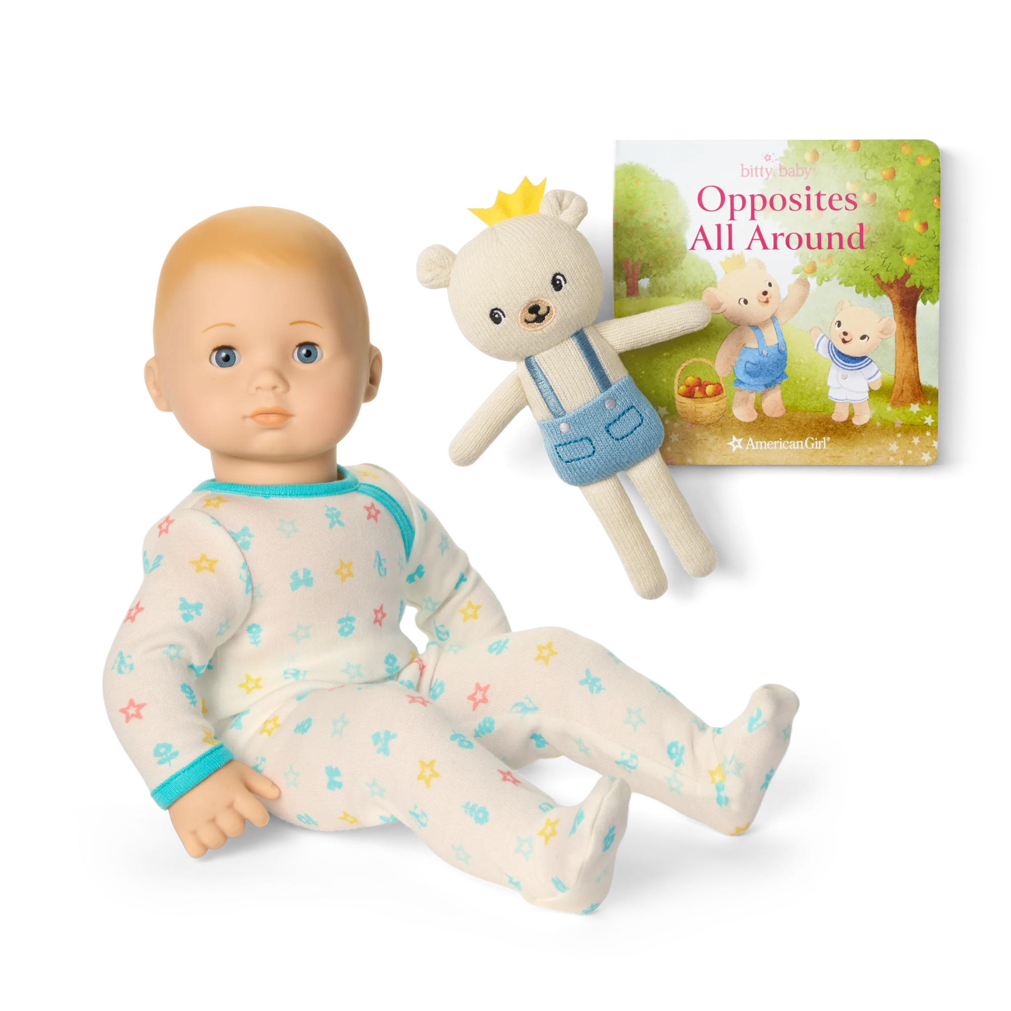 Bitty Baby® Doll #3 in Pastel Blue + Bear Friend & Board Book